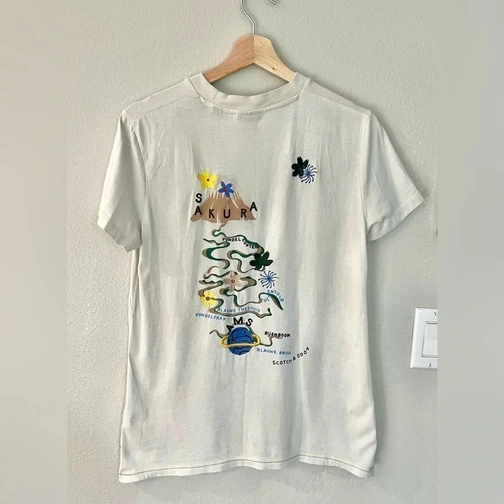 Scotch & Soda Sakura Artwork Organic cotton Tshirt embroidered